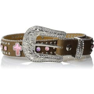 Nocona Girls Rhinestone Cross Leather Western Belt